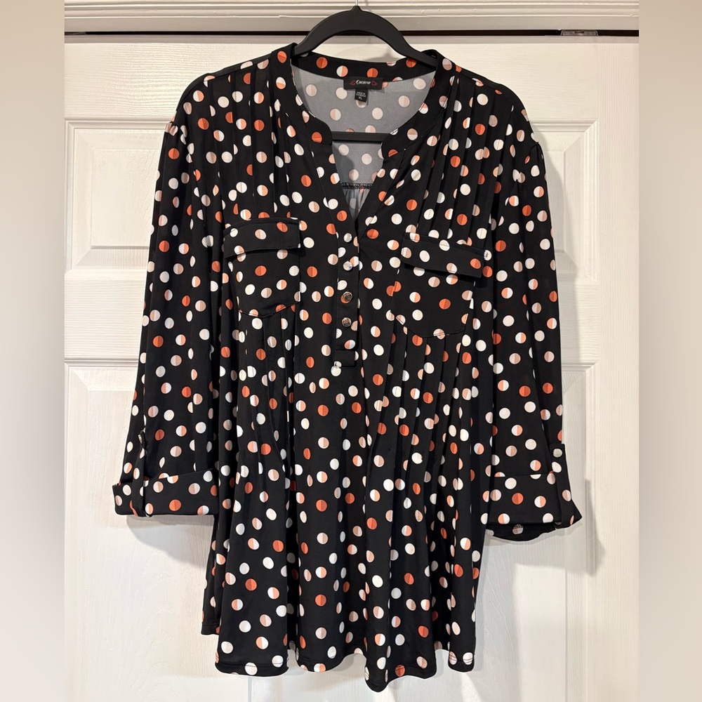 Cocomo Black and Orange Polka Dot Blouse